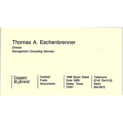 Thomas A Eschenbrenner Coopers & Lybrand CPA Dallas Vintage Business Card SD9-B1