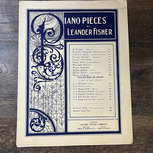 Piano Pieces by Leander Fisher - Robins' Return Solo 1912 Sheet Music V13