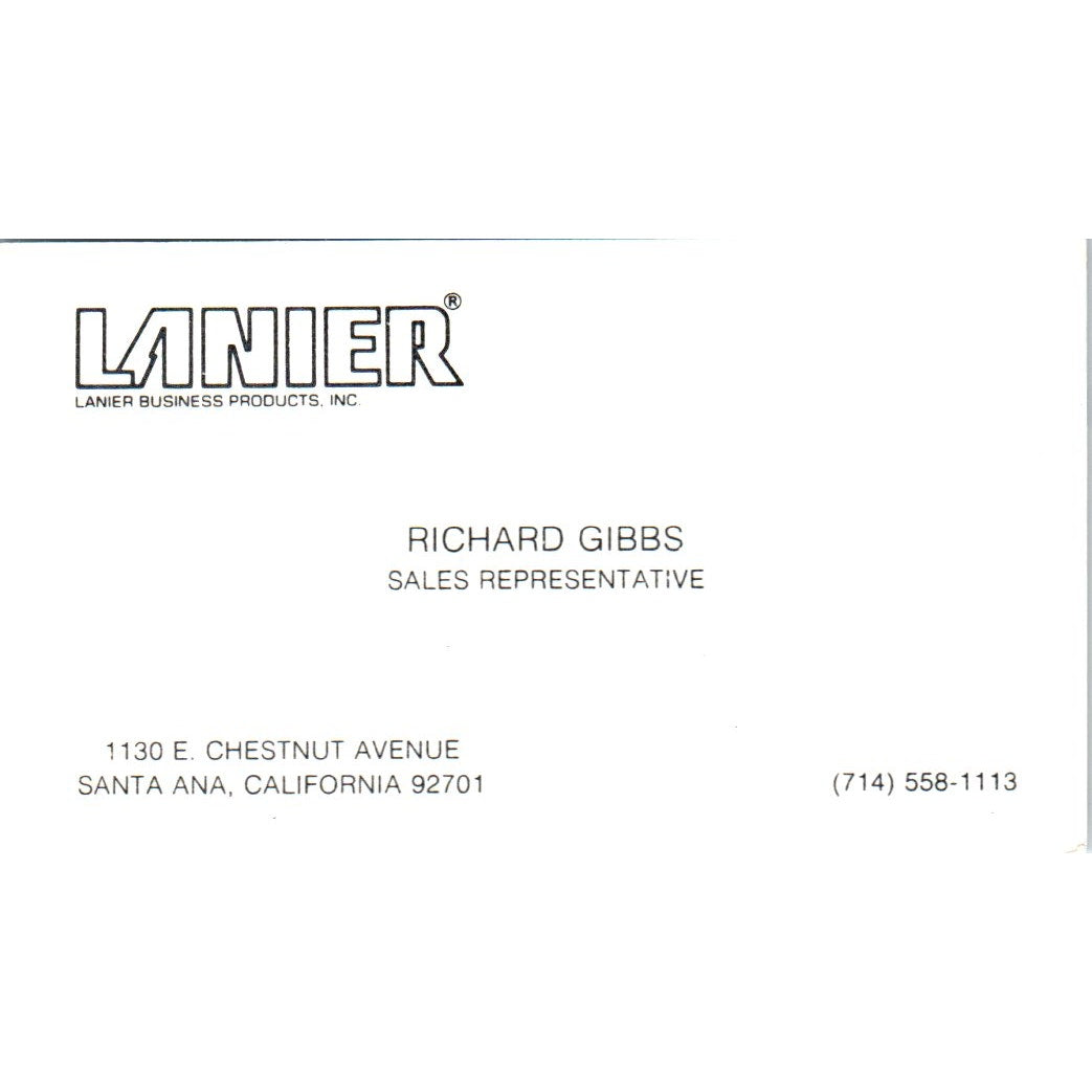 Richard Gibbs Lanier Business Products Santa Ana CA Vintage Business Card SE3-B5