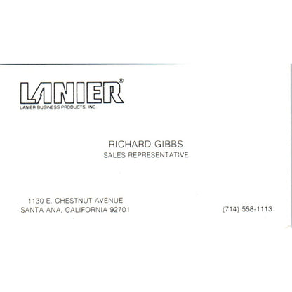Richard Gibbs Lanier Business Products Santa Ana CA Vintage Business Card SE3-B5