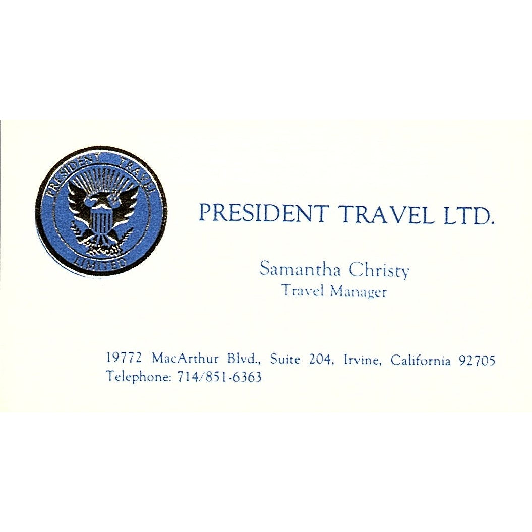 President Travel Samantha Christy Irvine California Vintage Business Card SB4-B7