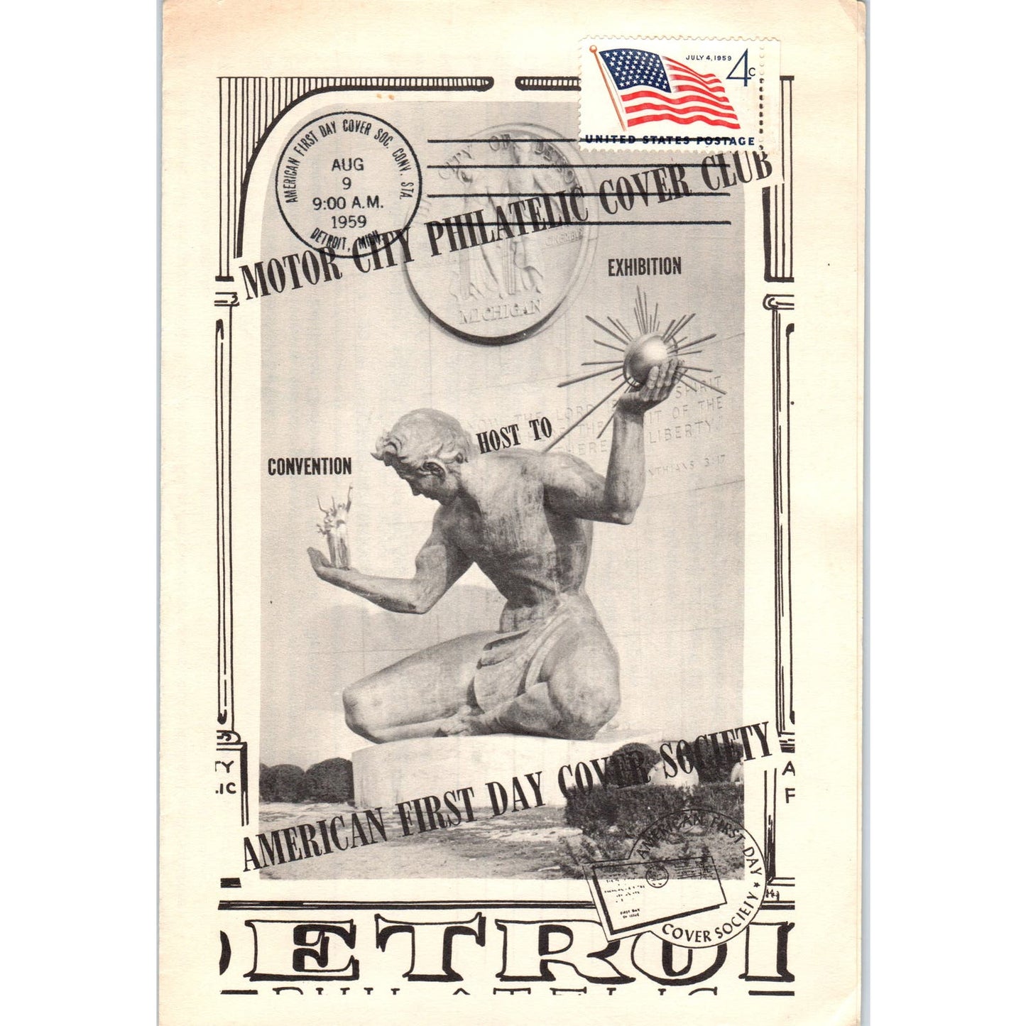 1959 Motor City Philatelic Cover Club Exhibition Leaflet AE9-X3