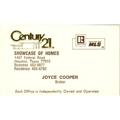 Joyce Cooper Showcase of Homes Century 21 Realty Houston TX Business Card SD4-B5