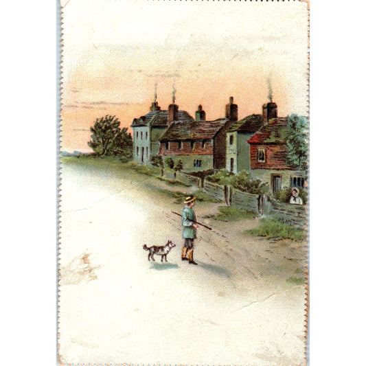 Boy and Dog Illustration c1880 Die Cut Victorian Card 3.25x5" AB9