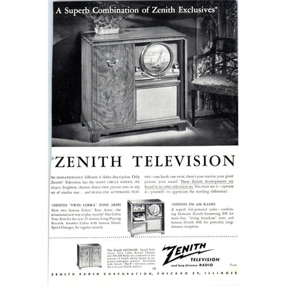 Zenith Gotham Cabinet Television TV Teleset - Vintage Magazine Ad D20