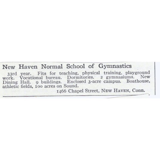 New Haven Normal School of Gymnastics CT c1918 Original Advertisement AE5-SA3