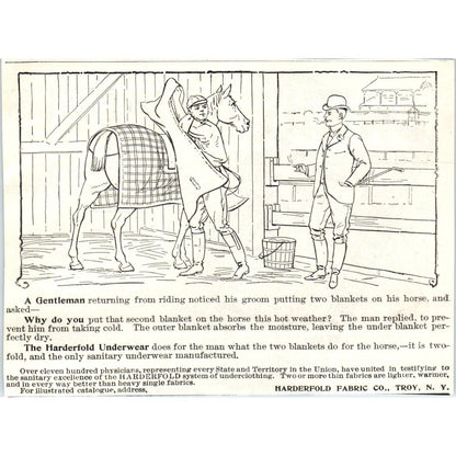 Harderfold Fabric Co Troy NY Horse Riding Cartoon 1897 Victorian Ad AE9-TS3