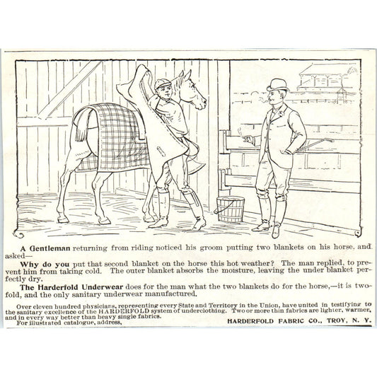 Harderfold Fabric Co Troy NY Horse Riding Cartoon 1897 Victorian Ad AE9-TS3