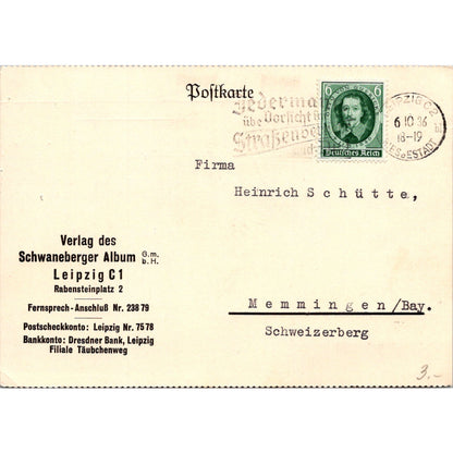 Heinrich Schütte Verlag Des Schwaneberger Leipzig 1936 German Postcard TE2-GRP