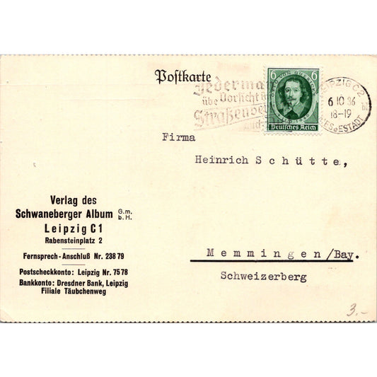 Heinrich Schütte Verlag Des Schwaneberger Leipzig 1936 German Postcard TE2-GRP