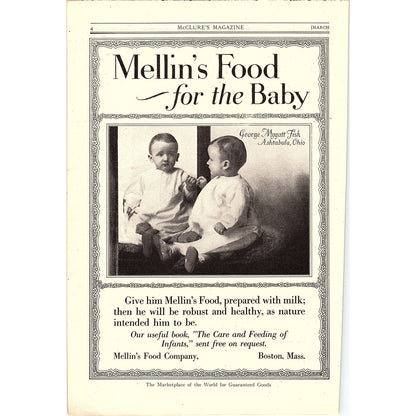 Mellin's Baby Food George Mygatt Fish Ashtabula OH c1915 Magazine Ad 6.5x10 V18