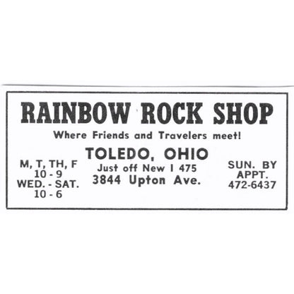 Rainbow Rock Shop Toledo Ohio 1972 Ad AF8-S5