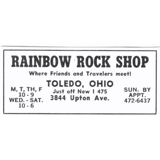 Rainbow Rock Shop Toledo Ohio 1972 Ad AF8-S5