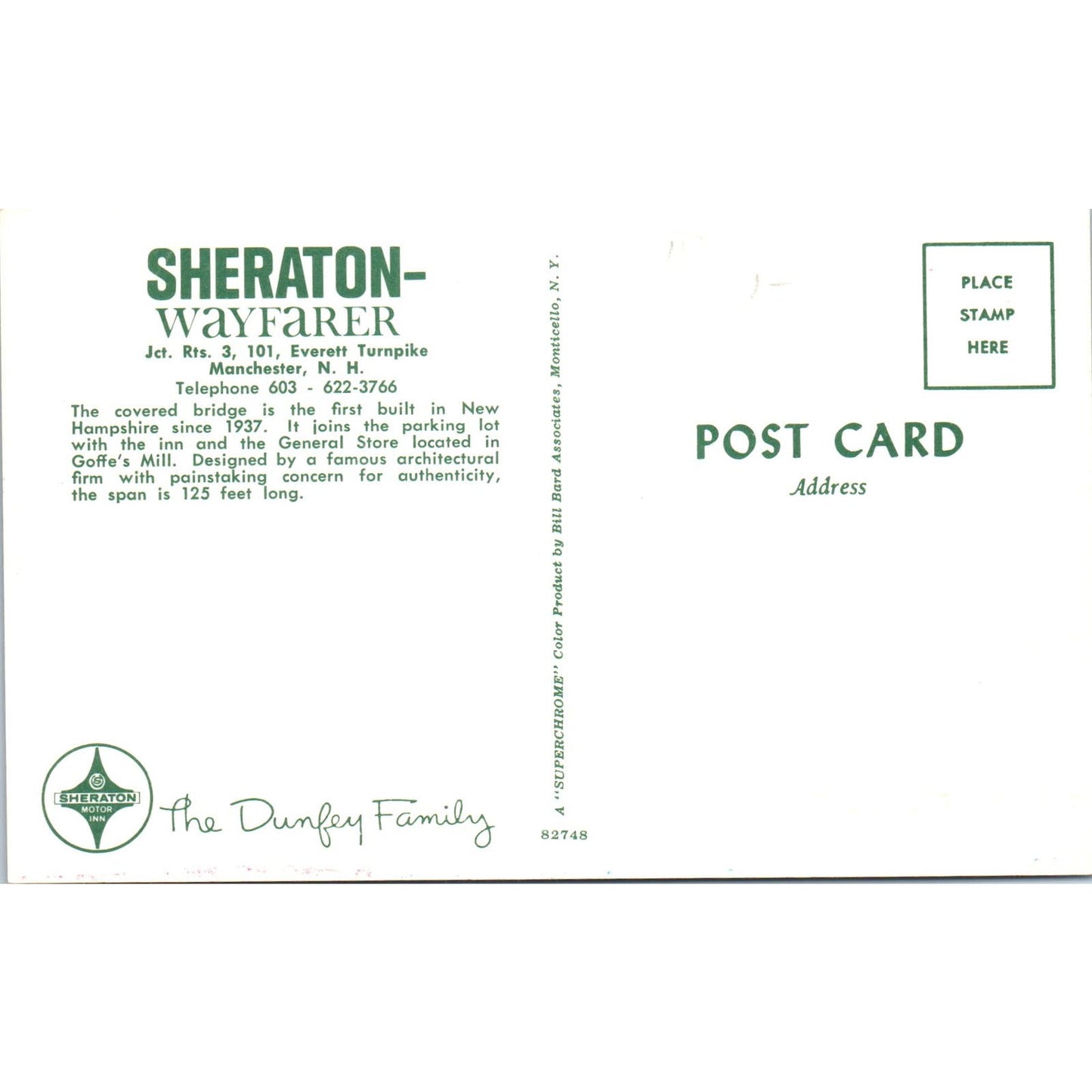Sheraton-Wayfarer Manchester NH Vintage Covered Bridge Postcard PD6