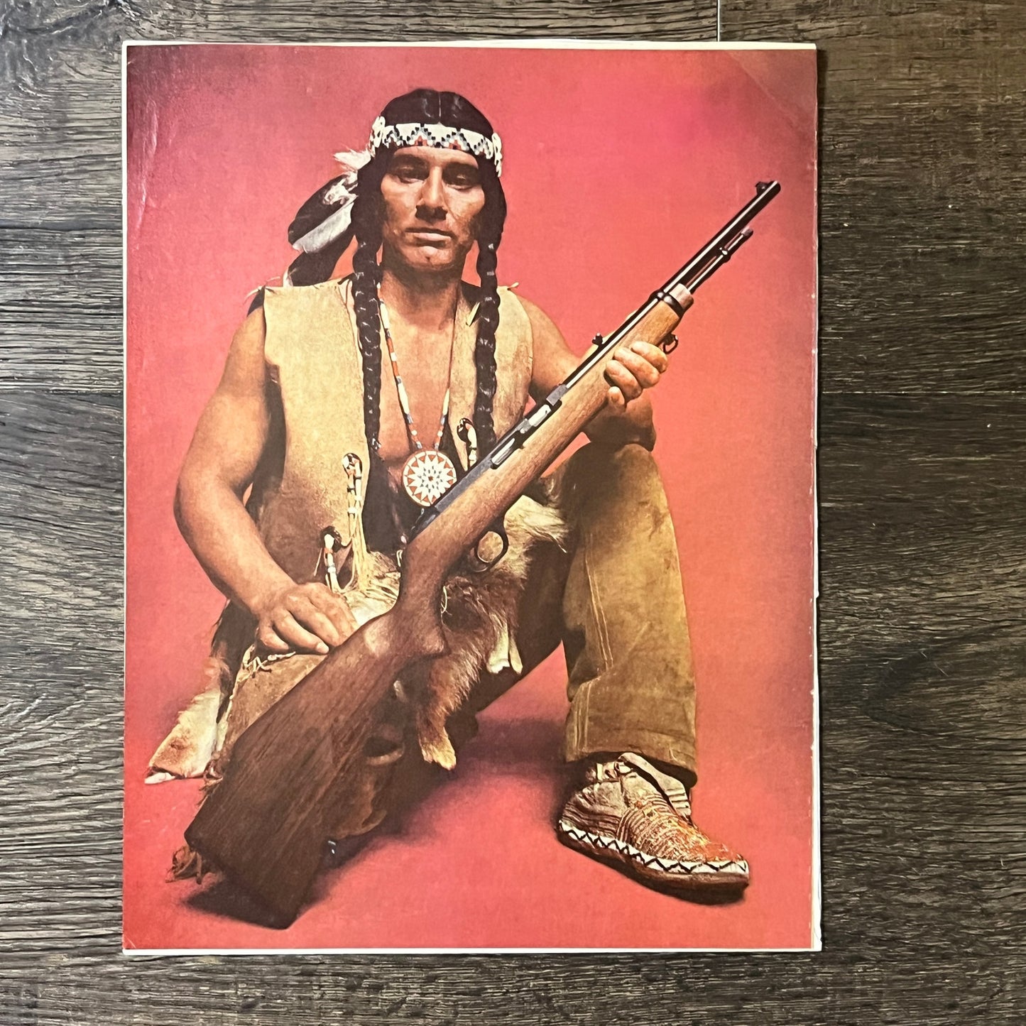 1969 Ad Savage Native American With Shotgun Rifle Indian 8x10 Vintage Print V2