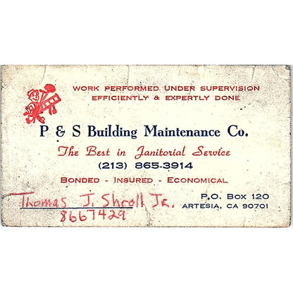 P & S Building Maintenance Thomas J. Shroll Artesia CA ,Business Card SF3-B9