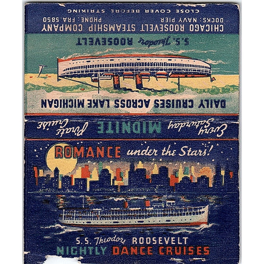 SS Theodore Roosevelt Dance Cruises Navy Pier Vtg Large Matchbook Cover TH2-Y1