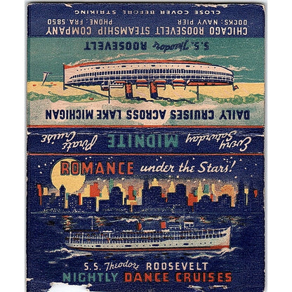 SS Theodore Roosevelt Dance Cruises Navy Pier Vtg Large Matchbook Cover ML1-7