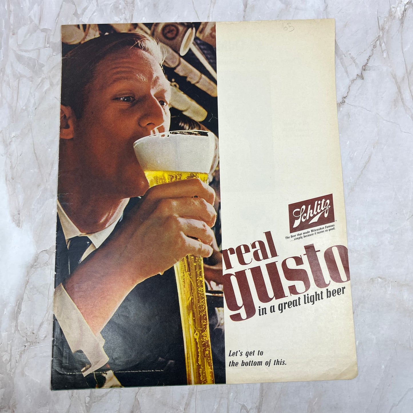 1965 Schlitz Beer Real Gusto 10x13 Magazine Advertisement FL6-7