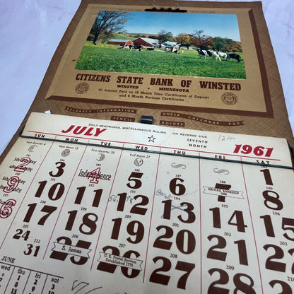 1961 Citizens State Bank Calendar Winsted MN V23