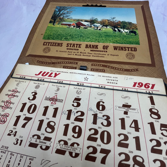 1961 Citizens State Bank Calendar Winsted MN V23