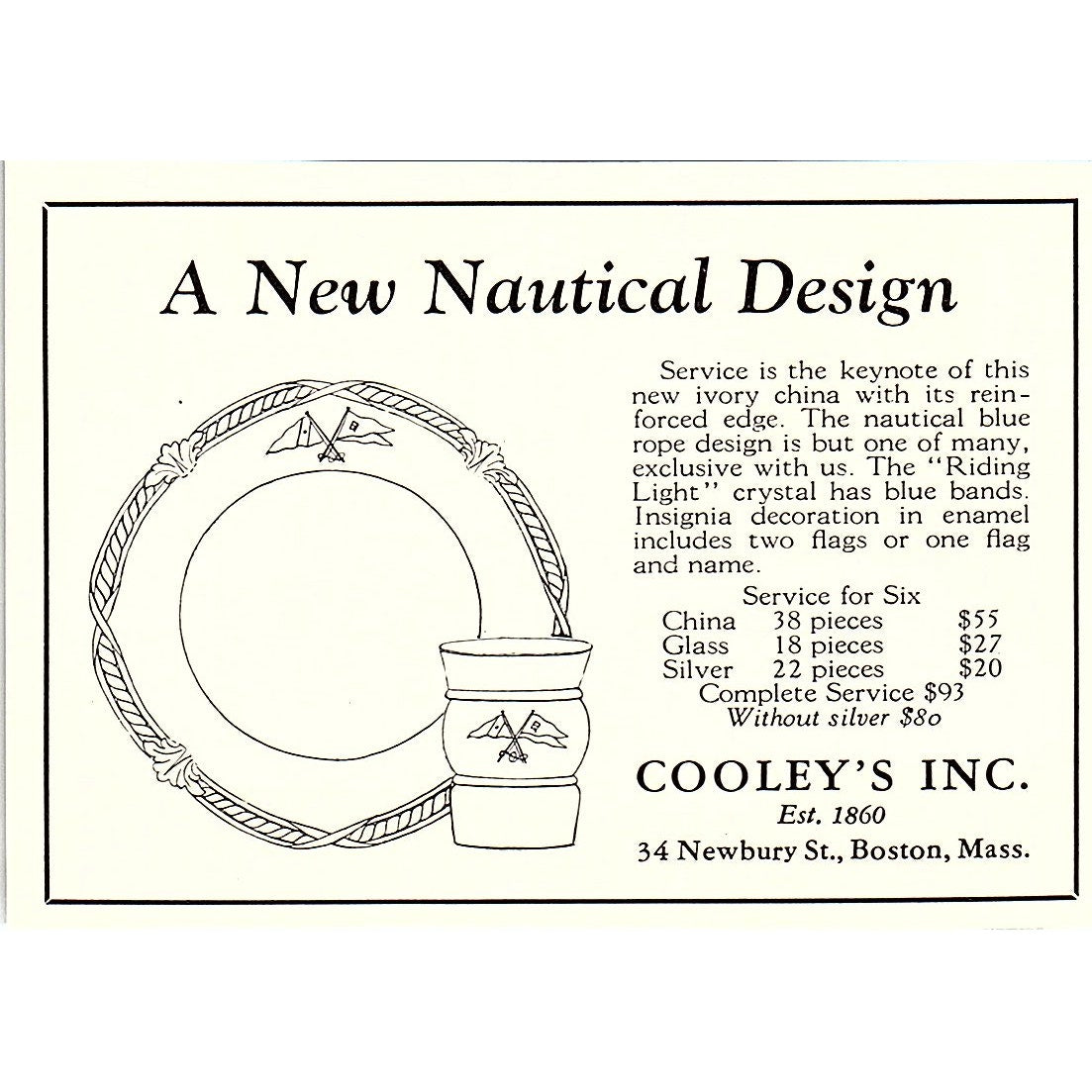 Cooley's Inc Nautical Design China Boston MA 1932 Ad AG2-M19
