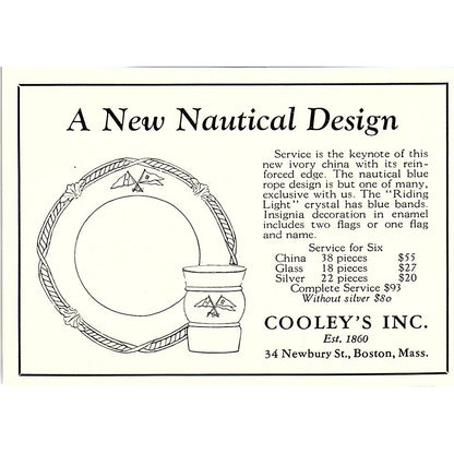 Cooley's Inc Nautical Design China Boston MA 1932 Ad AG2-M19
