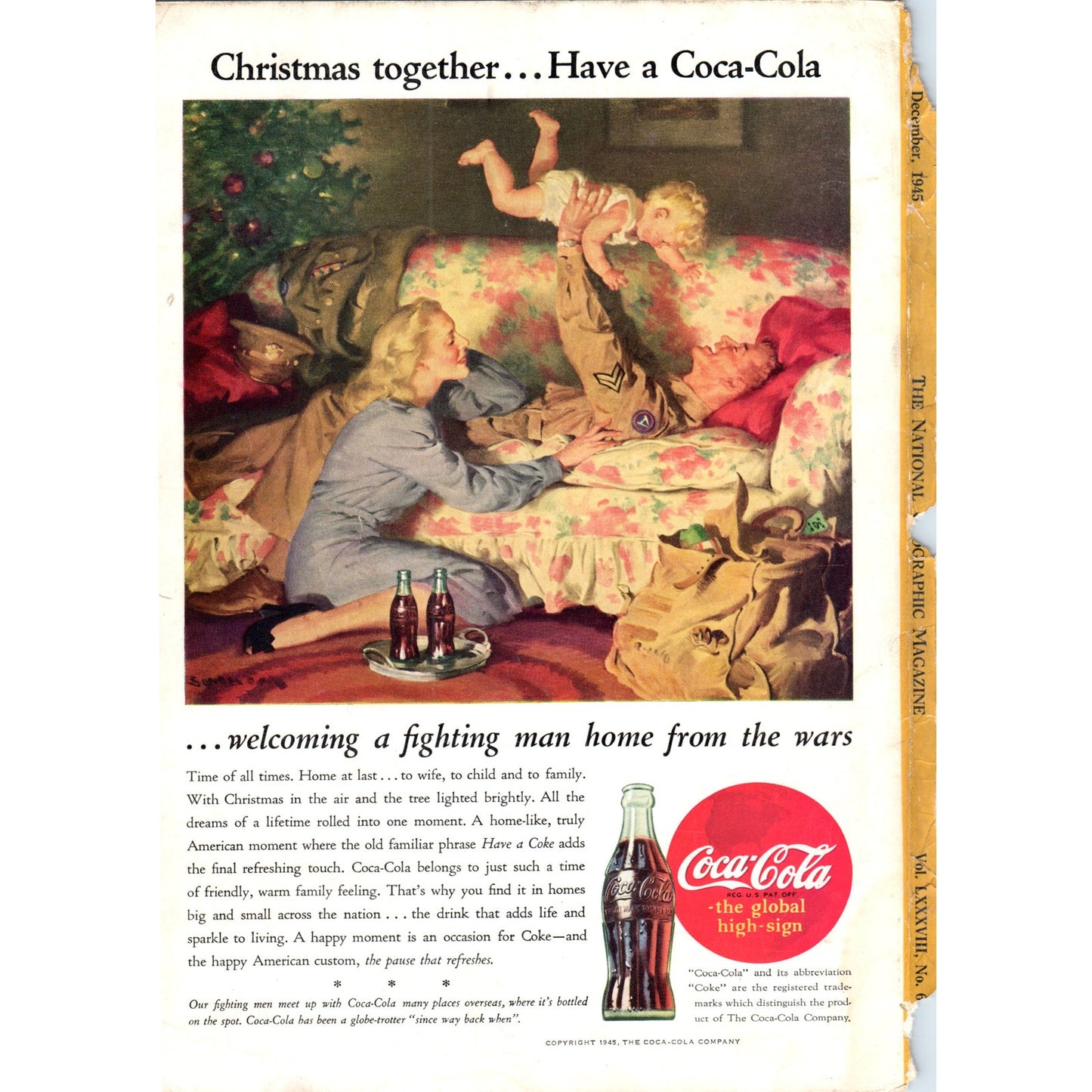 1945 WWII Soldier Home for Christmas Coke Coca Cola Advertisement D18