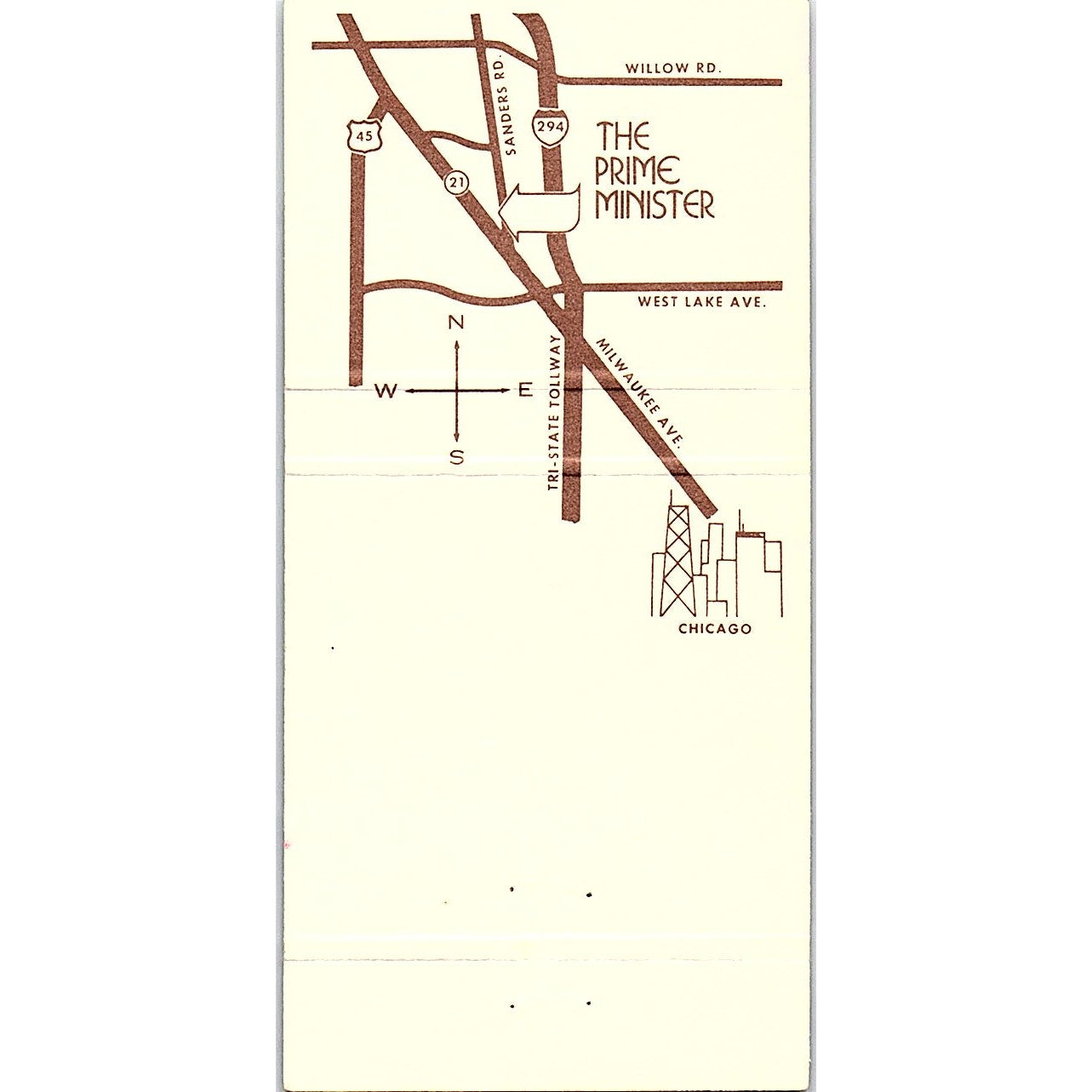 The Prime Minister Restaurant Northbrook IL Vintage Matchbook TB6-MB2-7