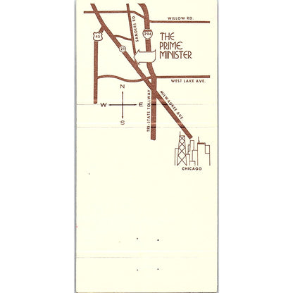 The Prime Minister Restaurant Northbrook IL Vintage Matchbook TB6-MB2-7