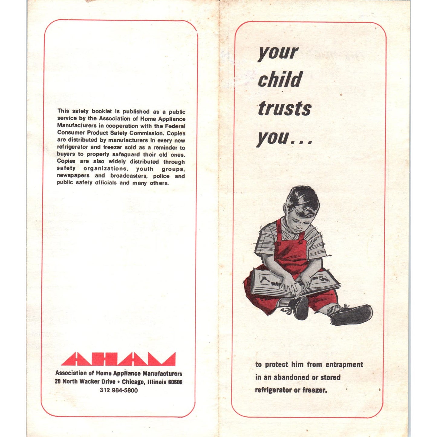 Vtg Child Refrigerator Freezer Entrapment Safety Brochure AHAM Chicago AF1-RR7