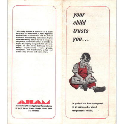 Vtg Child Refrigerator Freezer Entrapment Safety Brochure AHAM Chicago AF1-RR7