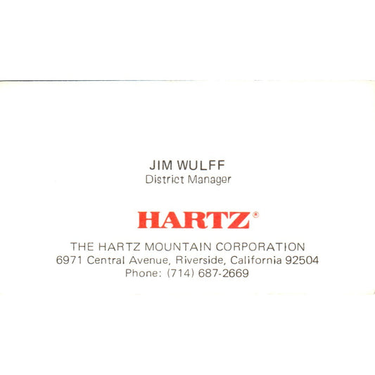 Jim Wulff Hartz Mountain Corporation Riverside CA Vintage Business Card SD8-B15