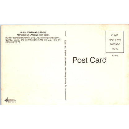 USS Portland LSD-37 Amphibious Landing Ship Dock Vintage Postcard PC17