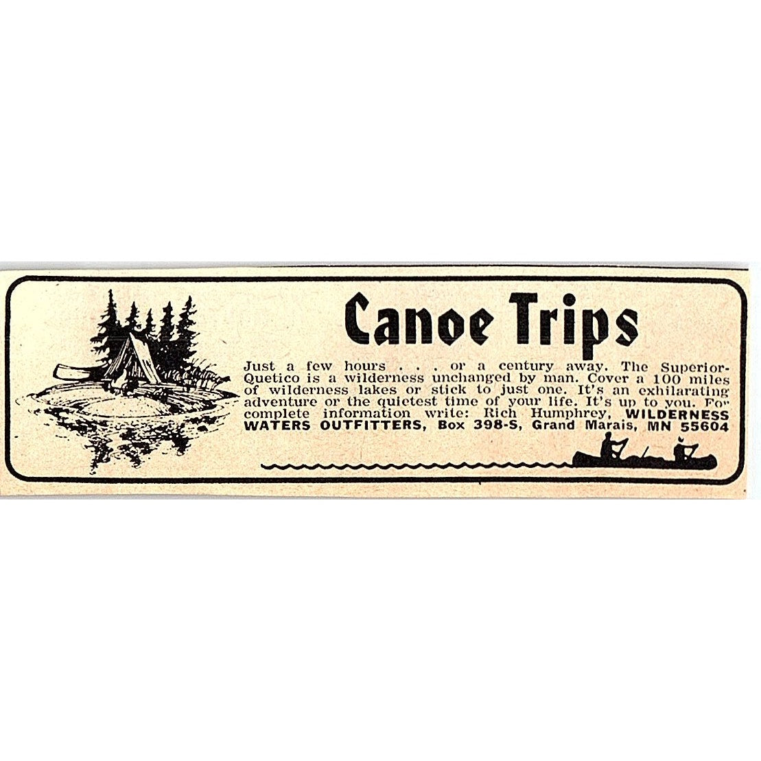 Wilderness Waters Outfitters Canoe Trips Grand Marais MN 1977 Ad AF6-M1