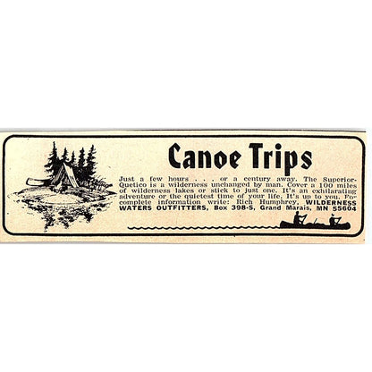 Wilderness Waters Outfitters Canoe Trips Grand Marais MN 1977 Ad AF6-M1