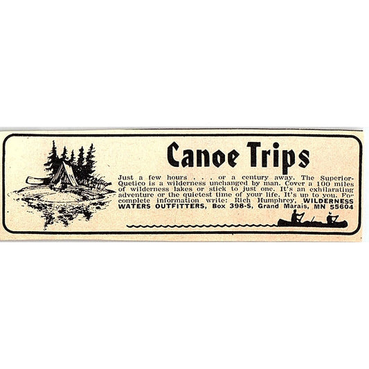 Wilderness Waters Outfitters Canoe Trips Grand Marais MN 1977 Ad AF6-M1