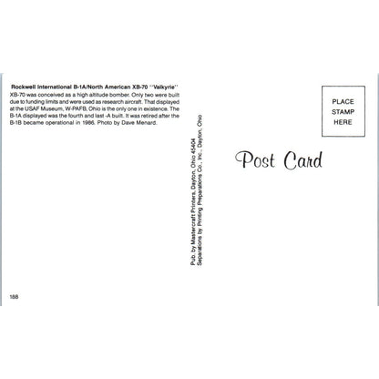 Rockwell International B-1A North American XB-70 Valkyrie Postcard TG8-PC