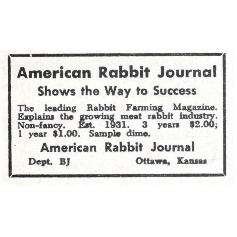American Rabbit Journal Ottawa Kansas 1964 Magazine Ad AK6-S15