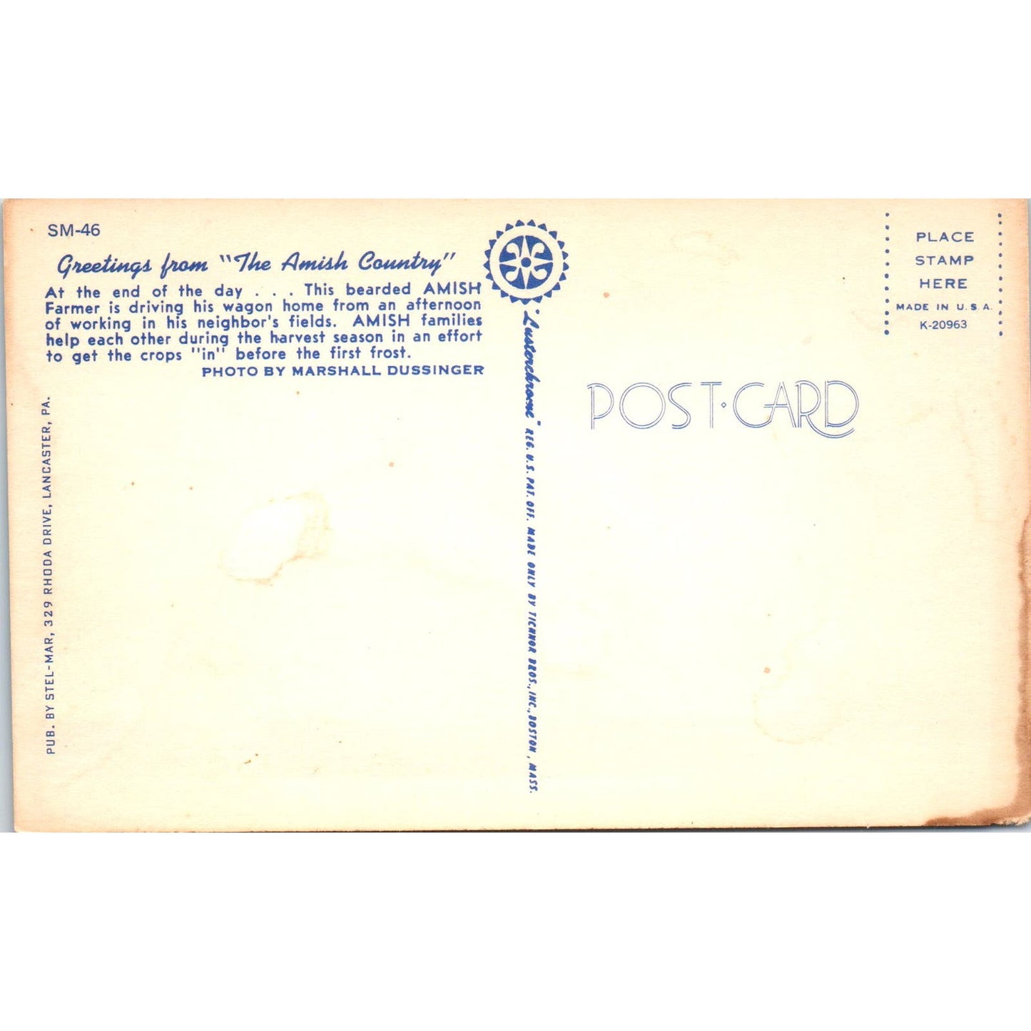 Amish Land of the Plain and Fancy Pennsylvania Dutch Country Postcard PD7