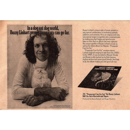 Buzzy Linhart Pussycats Can Go Far Album Atco Records 6.5x9.5 1974 Ad AF6-18