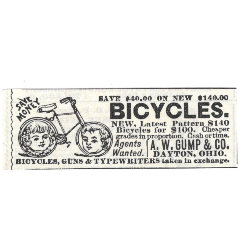 A.W. Gump & Co Bicycles Dayton Ohio 1892 Ad AG2-S20