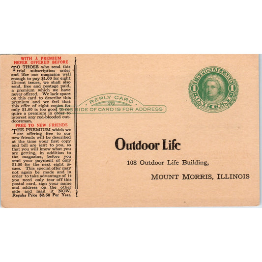 Outdoor Life Magazine Mount Morris Illinois Postal Mailing Card PE7