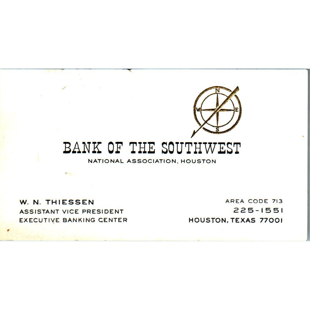 W.N. Thiessen Bank of the Southwest Houston Vintage Business Card SE3-B9