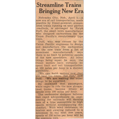 Diesel Powered Streamline Trains 1935 Minneapolis Journal Article AE7-N5