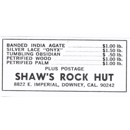 Shaw's Rock Hut Lapidary Downey California 1972 Ad AF8-S5