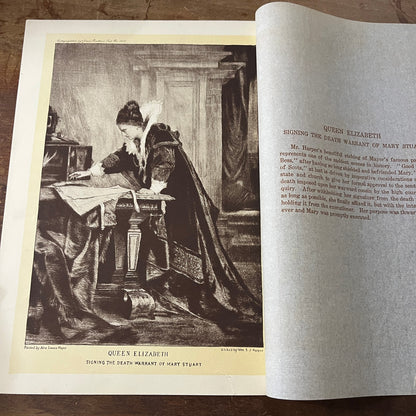 Queen Elizabeth Signing Death Warrant of Mary Stuart 1911 Engraving Print D19