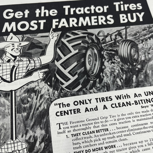 1943 Firestone Tractor Tires 10x13 Magazine Advertisement FL6-7