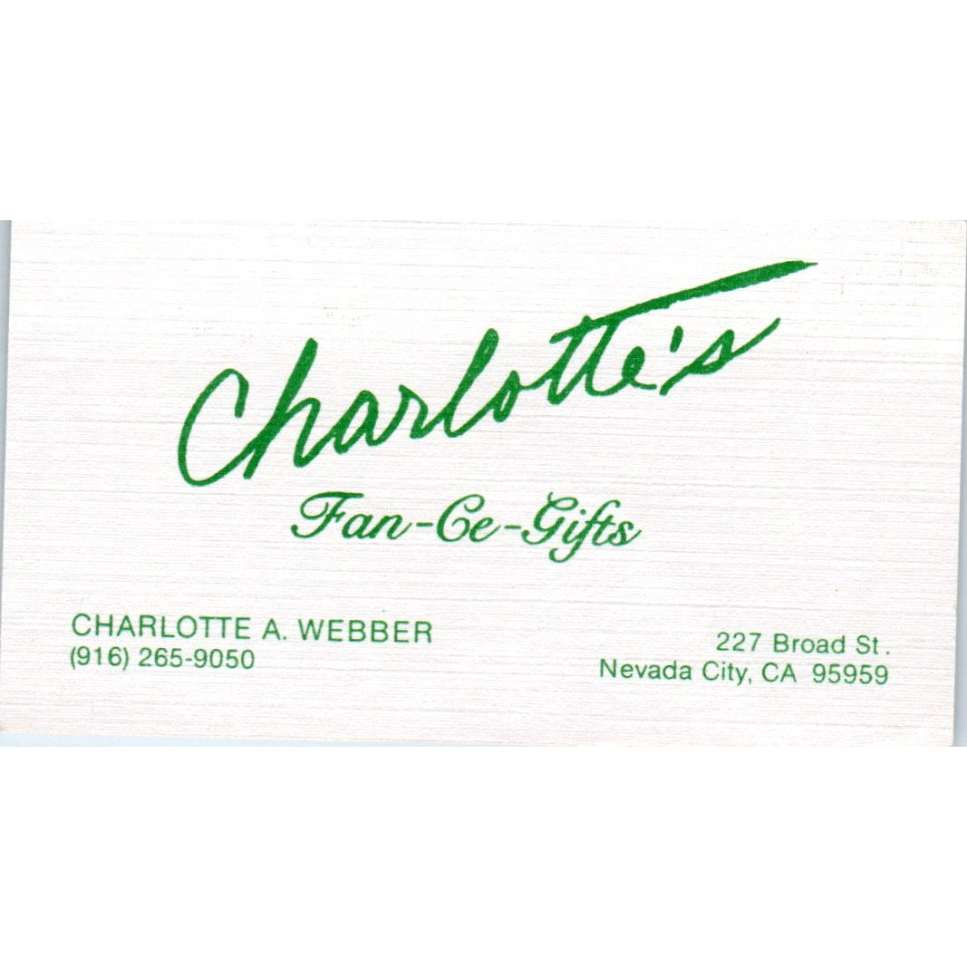 Charlotte's Fan-Ce-Gifts Charlotte A. Weber Nevada City CA Business Card SD8-B21