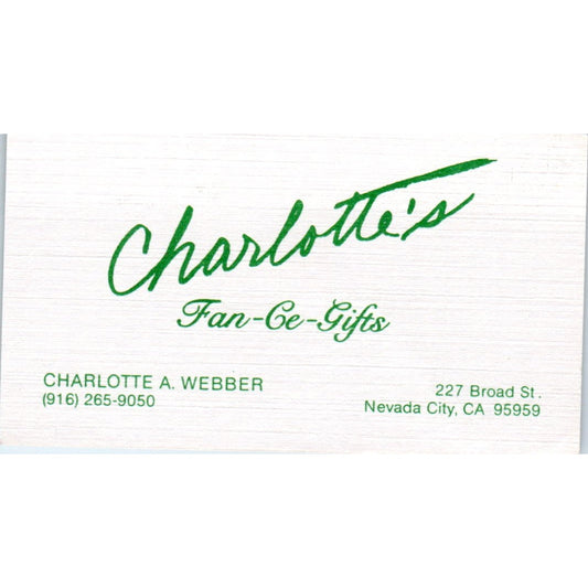 Charlotte's Fan-Ce-Gifts Charlotte A. Weber Nevada City CA Business Card SD8-B21